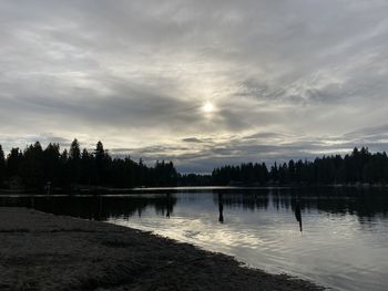 Scenic view of lake against sky during sunset