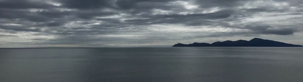 Scenic view of sea against storm clouds