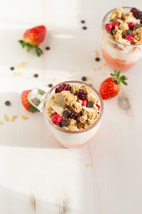 High angle view of dessert in plate on table