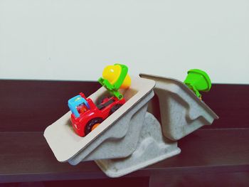 Close-up of toy car on table