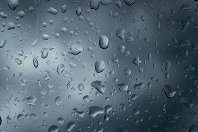 Full frame shot of raindrops on glass window