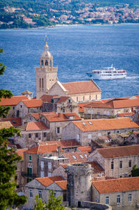 High angle view of buildings in city