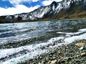 Scenic view of snowcapped mountains against sky