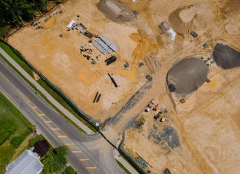 High angle view of construction site on field