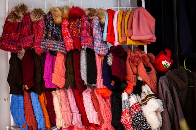 Traditional handmade knitted hats at the beautiful small town of nobsa in colombia