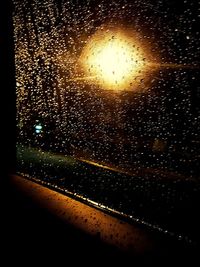 Raindrops on glass window at night