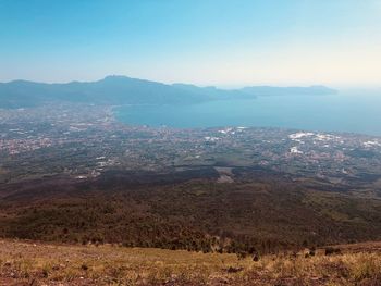 High angle view of land against clear sky