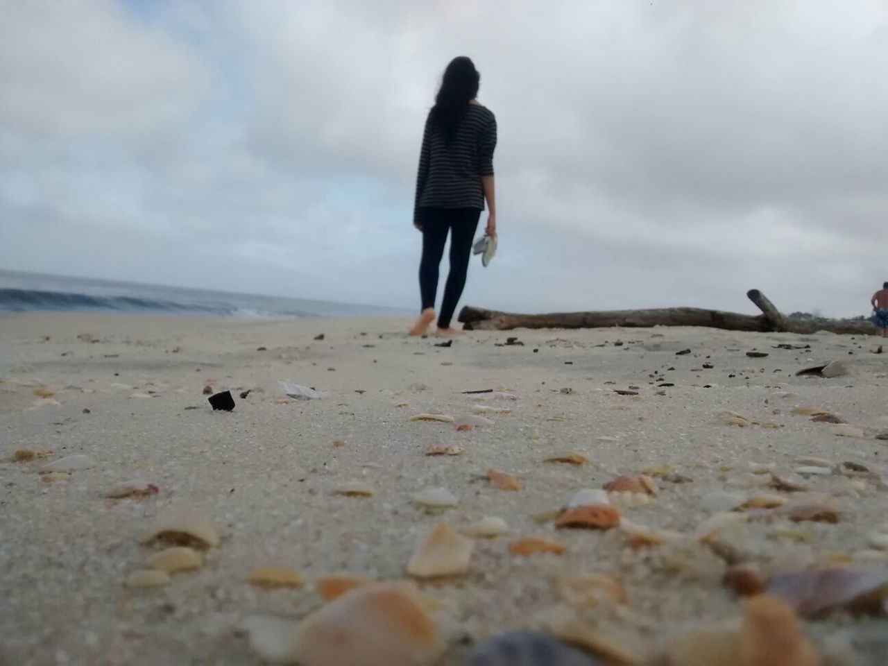 sky, beach, cloud - sky, full length, lifestyles, rear view, leisure activity, sand, men, walking, tranquility, tranquil scene, cloudy, standing, cloud, nature, person, sea