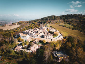 High angle view of townscape against sky