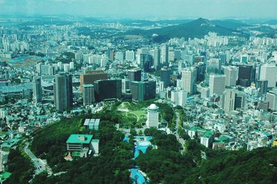 High angle view of buildings in city