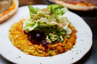 High angle view of meal served in plate