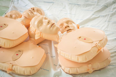 Close-up of cpr dummies