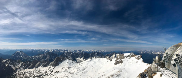 Panoramic view of snowcapped mountains against sky