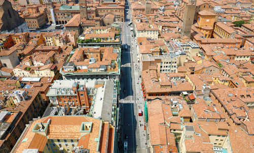 High angle view of buildings in city