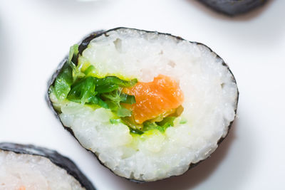 Close-up of sushi served in plate