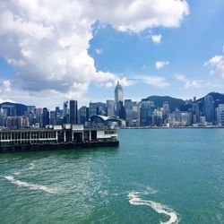 Sea with buildings in background