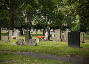 View of cemetery against trees