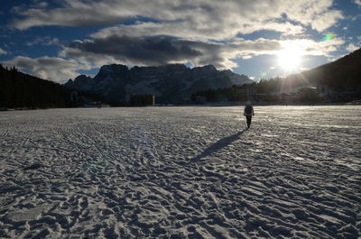 Scenic view of snow covered mountain against sky