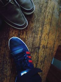 High angle view of shoes on wood