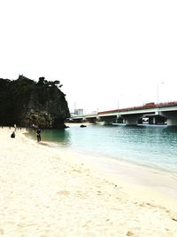 Scenic view of beach against clear sky