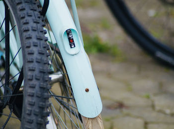 High angle view of bicycle parked on road