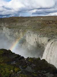 Scenic view of waterfall against sky