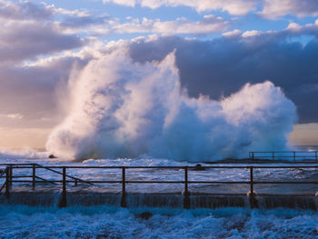 Panoramic view of sea against sky during winter