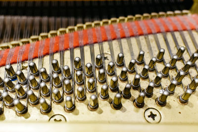 High angle view of piano keys on table