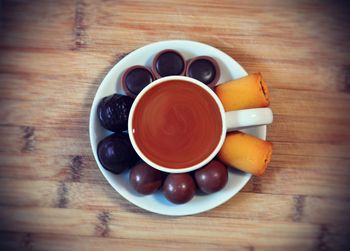 High angle view of breakfast on table