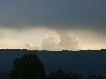 Scenic view of silhouette mountain against sky at sunset