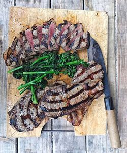 High angle view of vegetables on cutting board