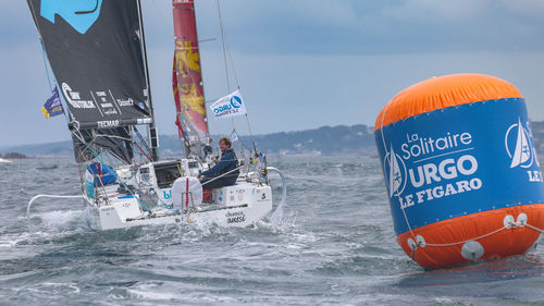 Panoramic view of sailboat in sea against sky