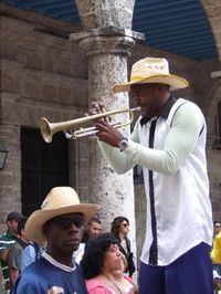 Cuban trumpeter, cathedral square, havana, cuba 2010