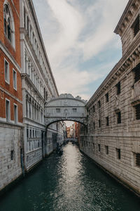 Bridge over canal amidst buildings against sky