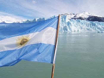 Panoramic view of flags on mountain