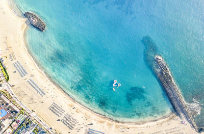 High angle view of swimming in sea