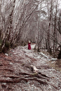 Rear view of woman standing on snow covered land