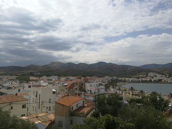 High angle view of townscape against sky