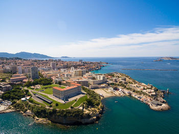 High angle view of buildings in city