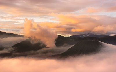 Panoramic view of landscape against sky during sunset