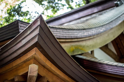 Low angle view of building roof against sky