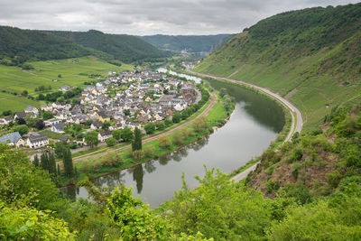 Panoramic image of the moselle village ernst close to cochem on a dully day, germany