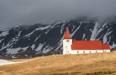 Church in the meadow of icelanf