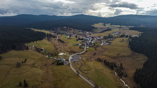 High angle view of landscape against sky