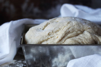 Close-up of bread in plate on table