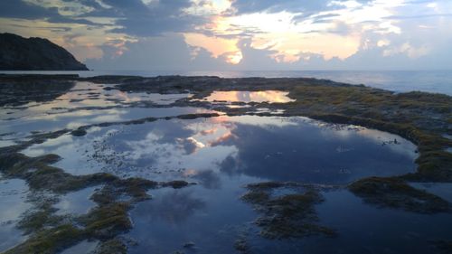 Scenic view of sea against sky at sunset