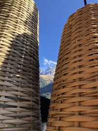 Close-up of stack of building against sky