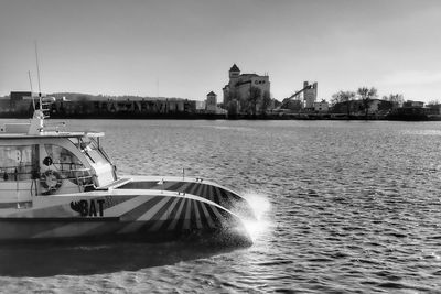 View of boat in city