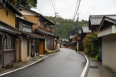 Small village in japan during a rainy day of autumn.