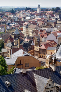 High angle view of buildings in city